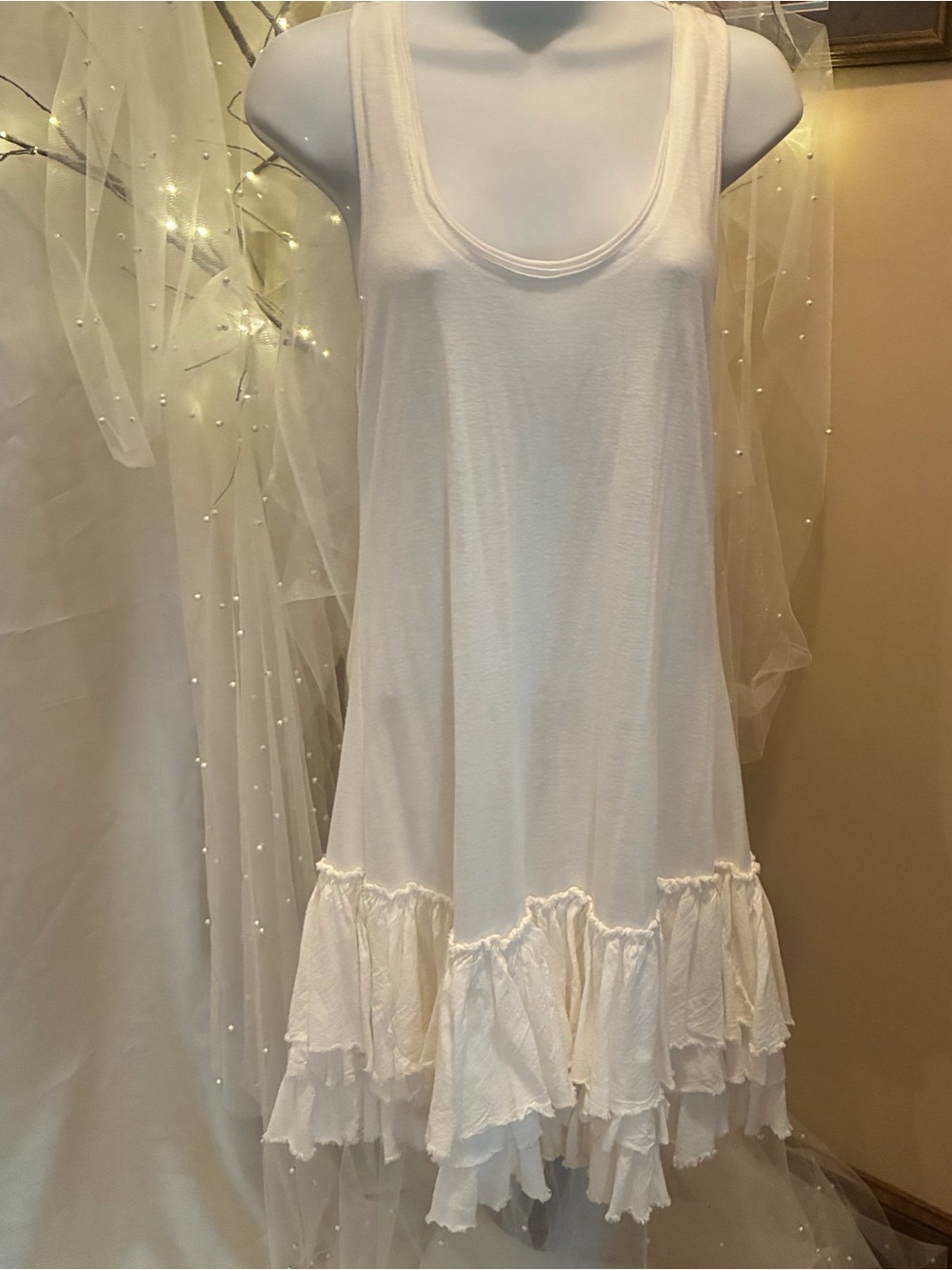 A'Reve Ivory Ruffle-Hem Sleep Chemise